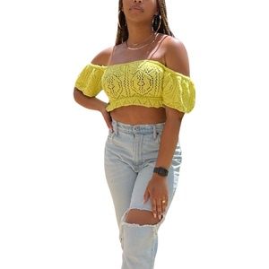 Zara Knit Crochet Crop Top Neon yellow